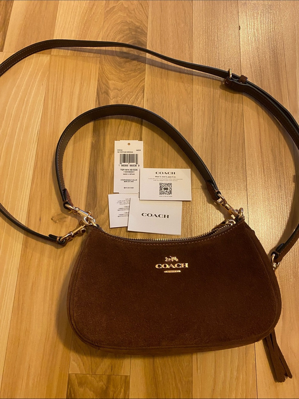 Coach Brown Suede Crossbody Bag with Gold Hardware - Picture 4 of 6